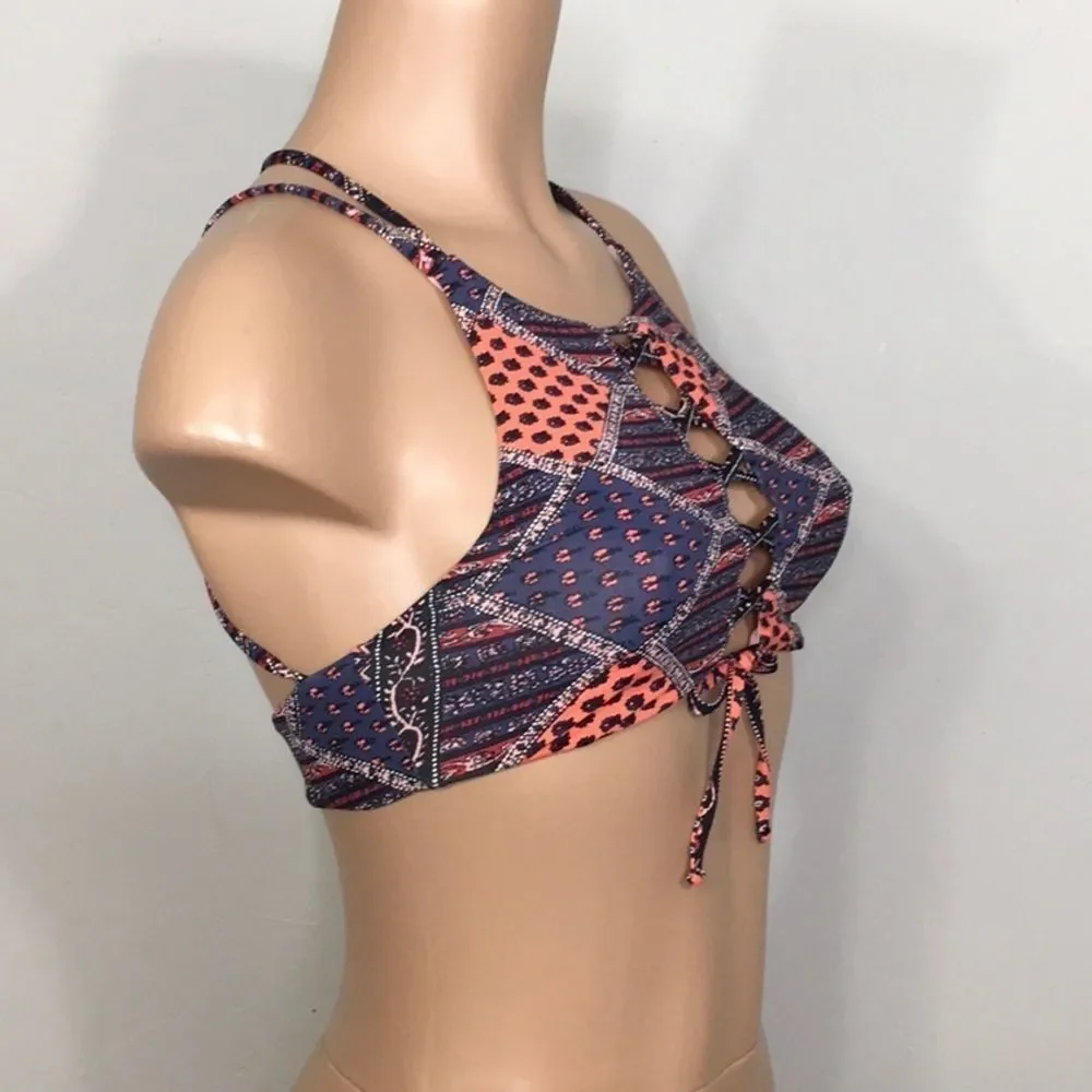 ROXY multicolored halter tie bikini top. New